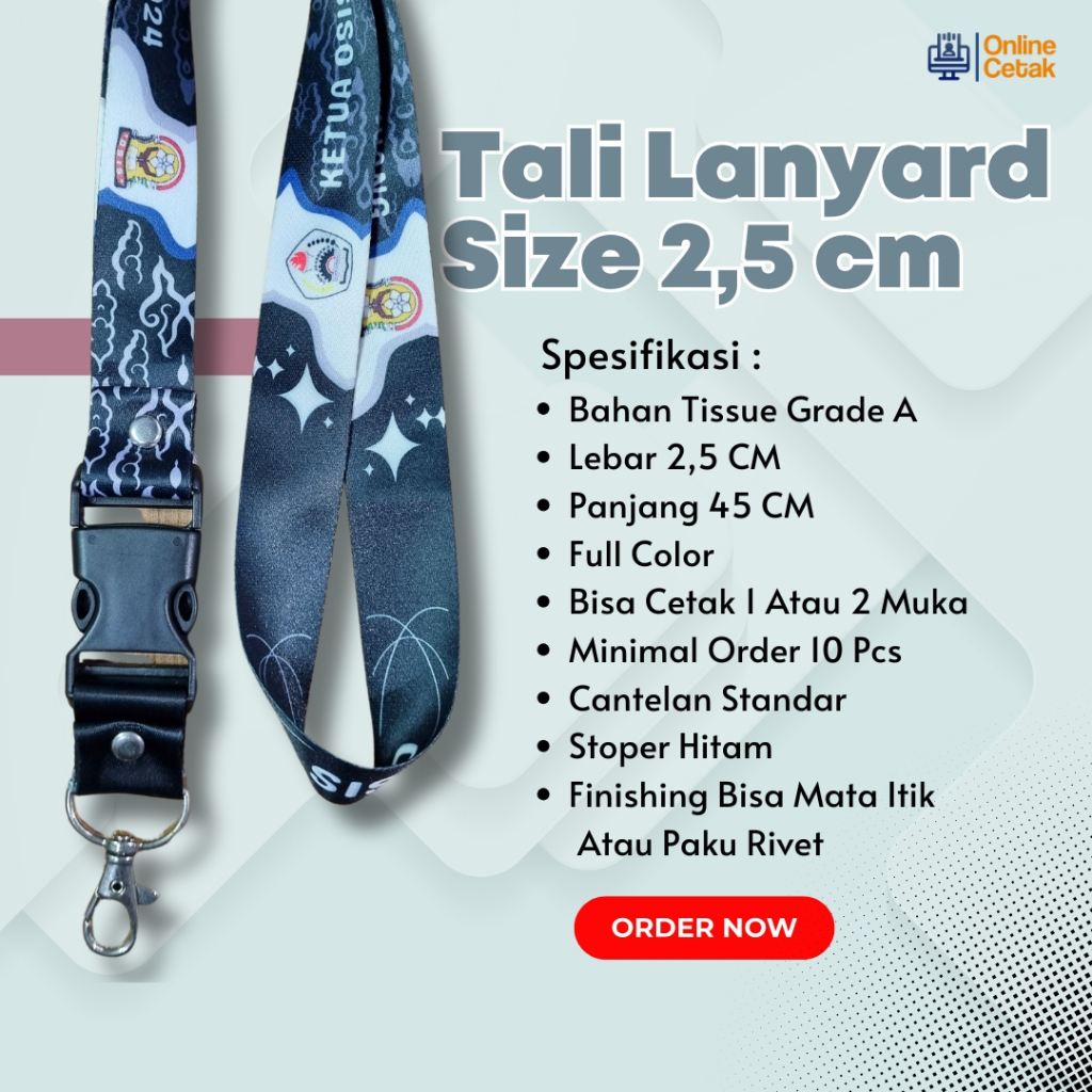 

Tali Lanyard Custom Desain Lebar 2,5cm / Nama Tag ID Card