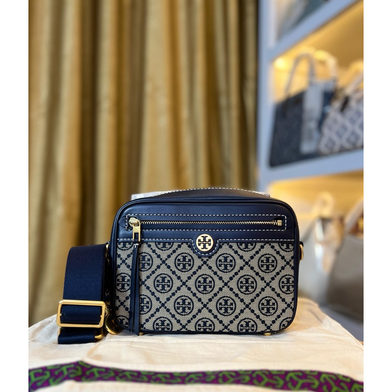 TB T Monogram Jacquard Camera Bag Tory Navy - ORI / AUTHEN 100%