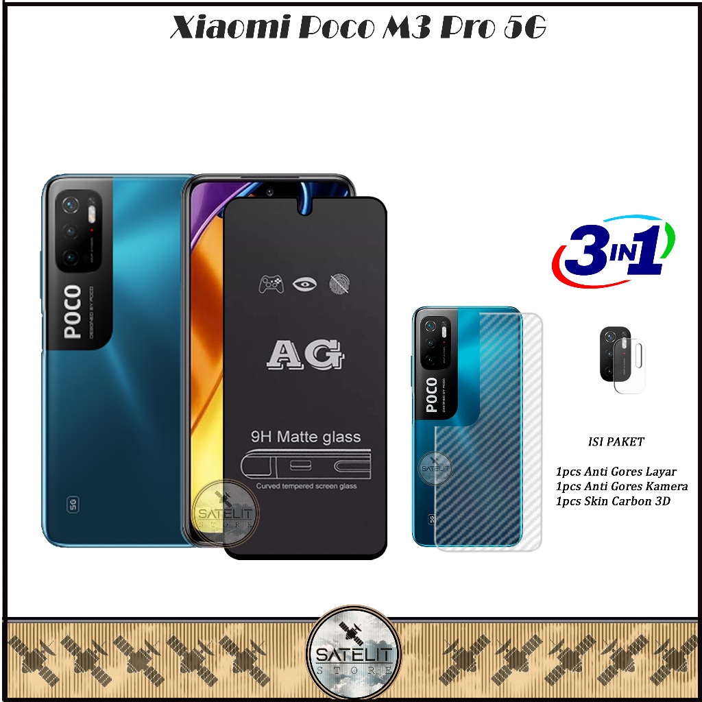 PAKET 3IN1 Tempered Glass AG Matte Xiaomi Poco M3 Pro 5G Poco M3 4G Poco M3 Anti Static Full Cover
