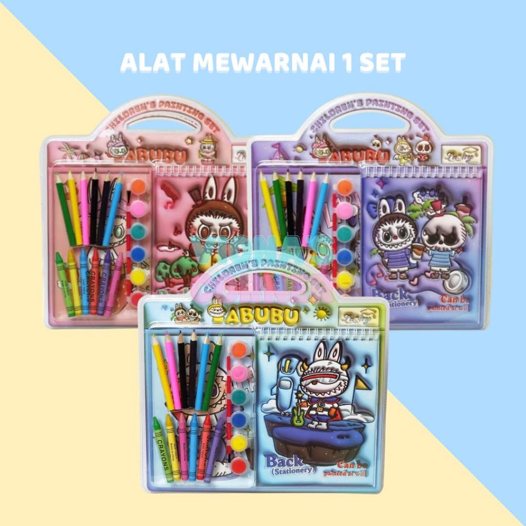 Alat Gambar Lengkap 1 Paket Set Peralatan Pensil Warna Crayon Cat Buku Mewarnai Labubu Souvenir