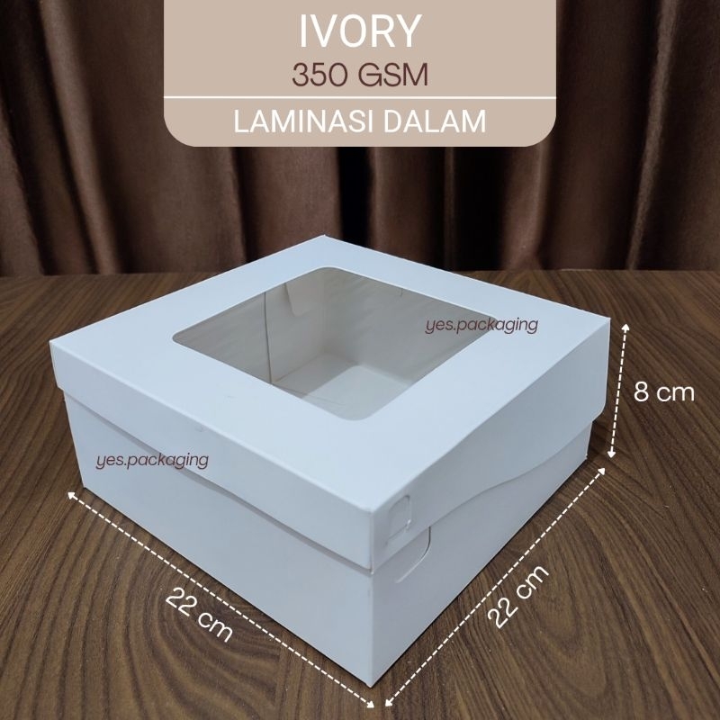 

[22x22x8cm] IVORY LAMINASI JENDELA Dus Box Kotak Kemasan Cake Kue Roti Tart Snack Pudding Hampers