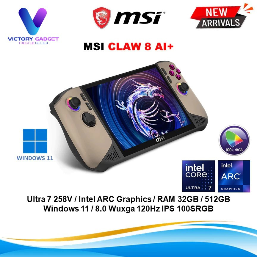 MSI CLAW 8 Ai+ Ultra 7 258V 32GB 512GB W11 8.0 Wuxga 120Hz IPS 100SRGB