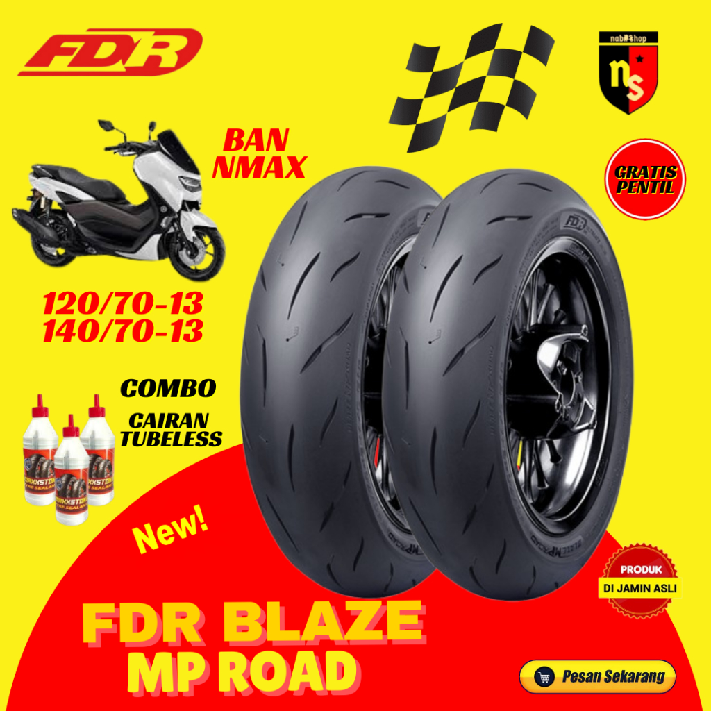 Promo [Harga Sepasang] Ban Luar Tubeless Fdr Blaze Mp Road (120/70-13 / 140/70-13) Ban Fdr Ultimate