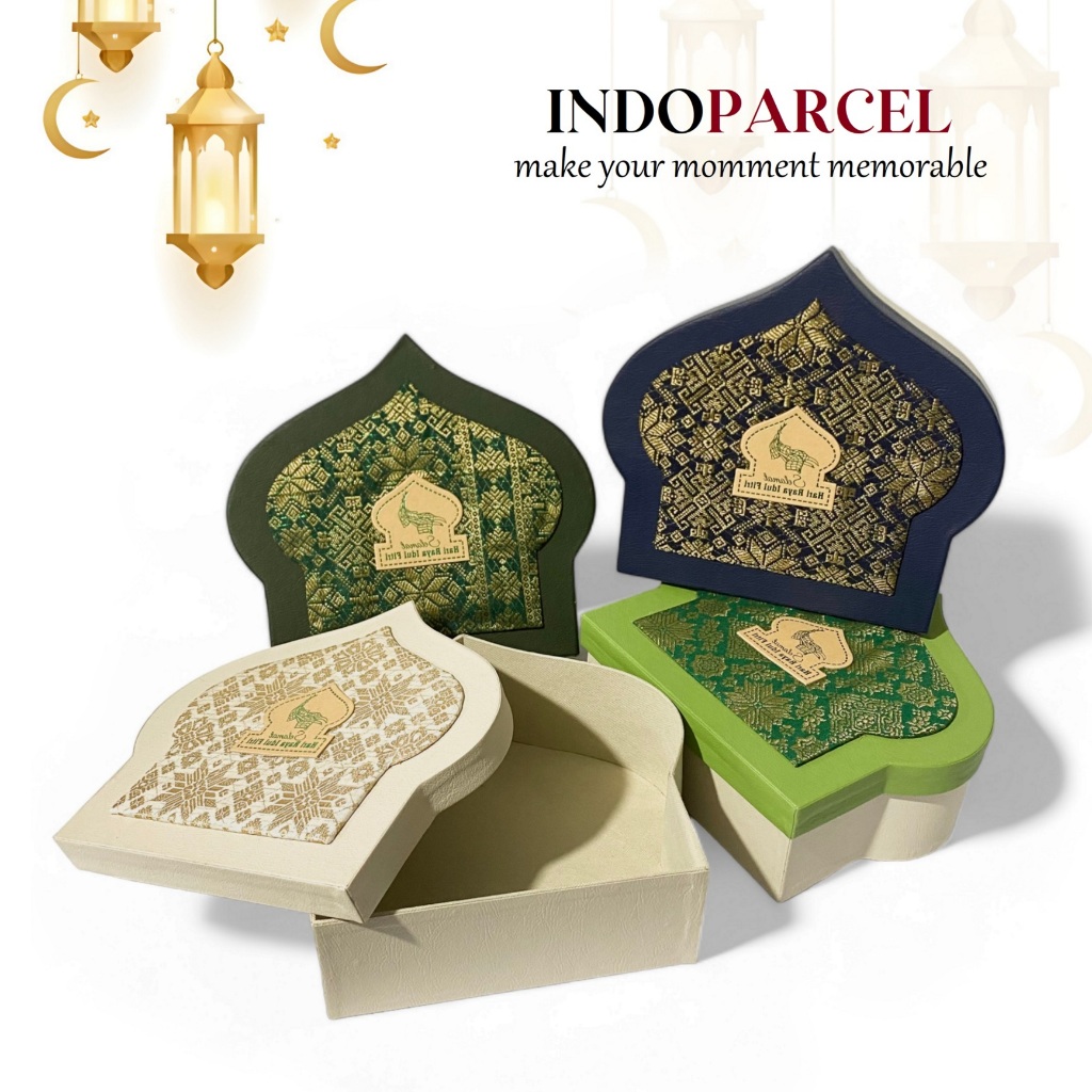 INDOPARCEL - Hard Box Songket Edisi Lebaran Model Kubah Box Hampers Ramadhan Tempat Penyimpan Toples