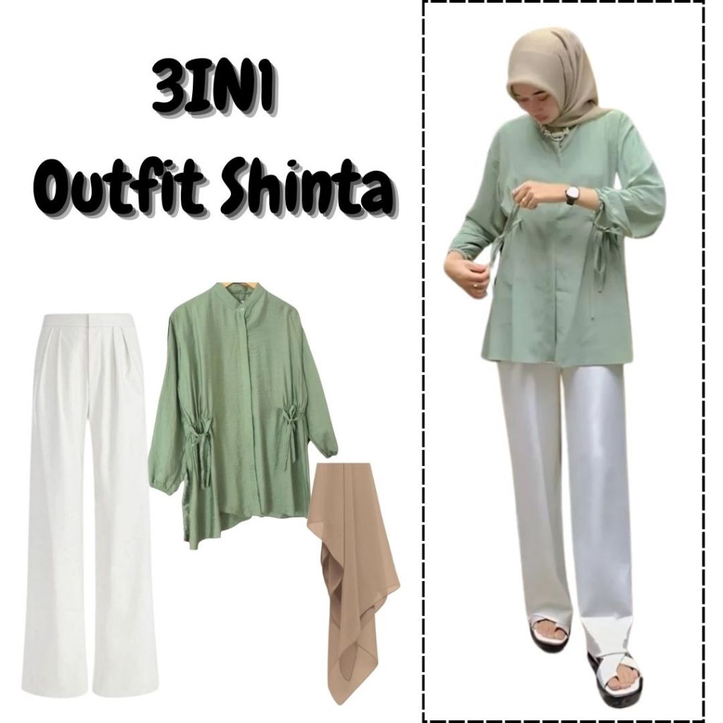 Shinta One Set | Outfit Korean Style | Setelan | OOTD | Hijab | Blouse Linen Korean | Celana