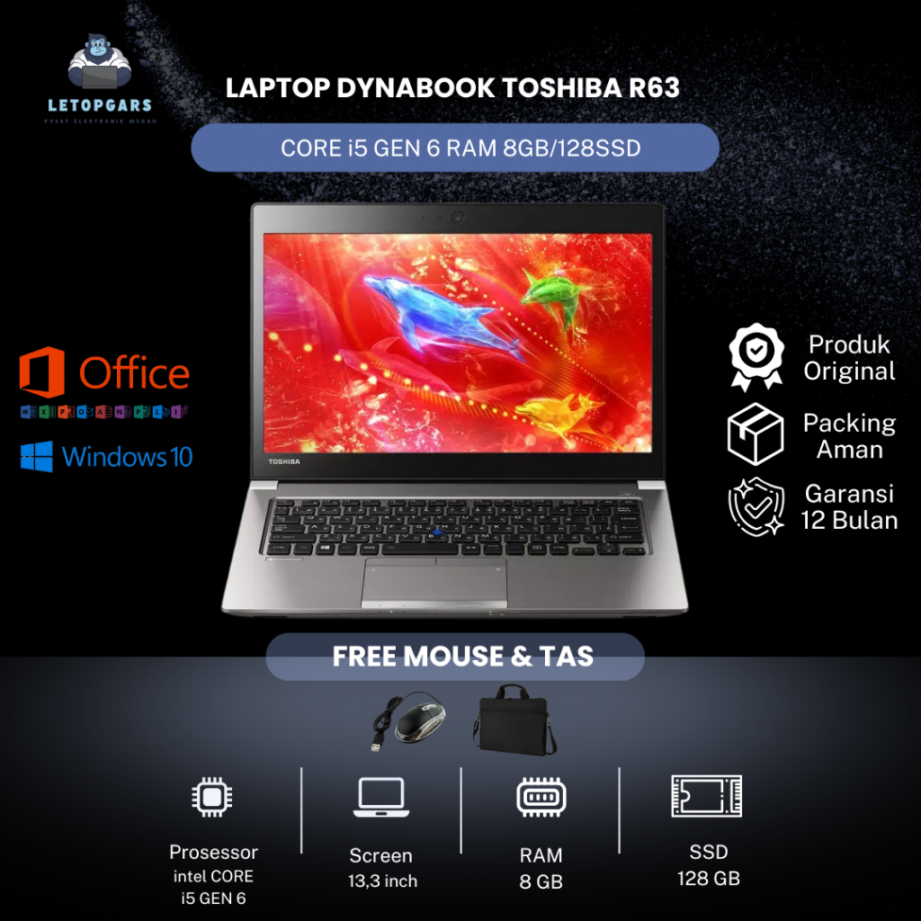 LAPTOP DYNABOOK TOSHIBA R63 CORE i5 GEN 6 RAM 8GB/128SSD