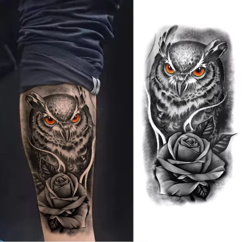 tato temporer burung hantu tato lengan tato tangan