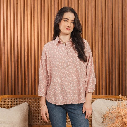 C2 Klifie Pink Kemeja 7/8 Casual Oversize Wanita