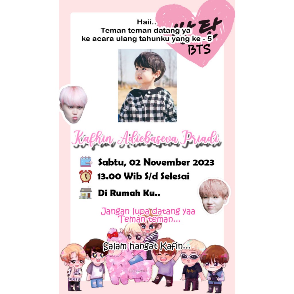 iDk90 Undangan Karakter BTS 2 (30 PCS / 50 PCS) / Undangan ulang tahun / undangan cetak / cetak
