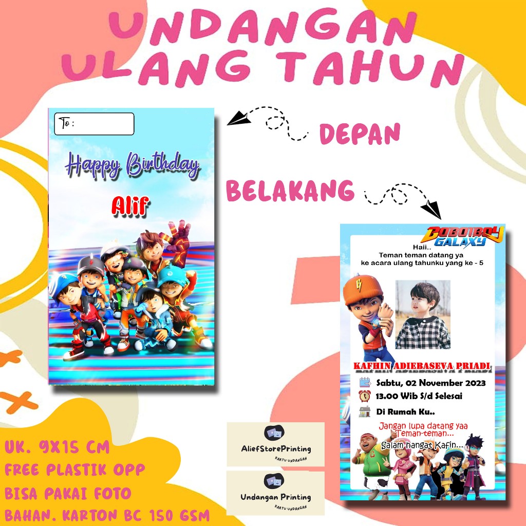 Undangan ulang tahun ( 30 PCS / 50 PCS ) BOBOBOI KARTU UNDANGAN ULANG TAHUN ULTAH ANAK DAN REMAJA CU