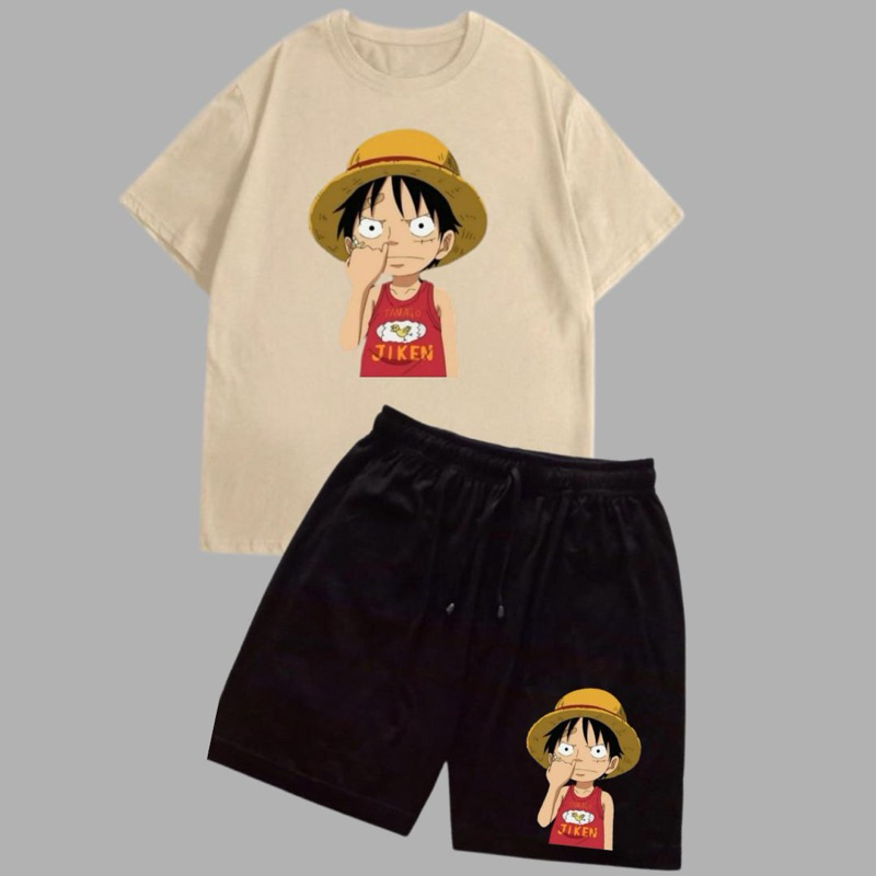 1 Set Satu Set Boxer Celana pendek Kaos One Peace bahan Katun Babyterry