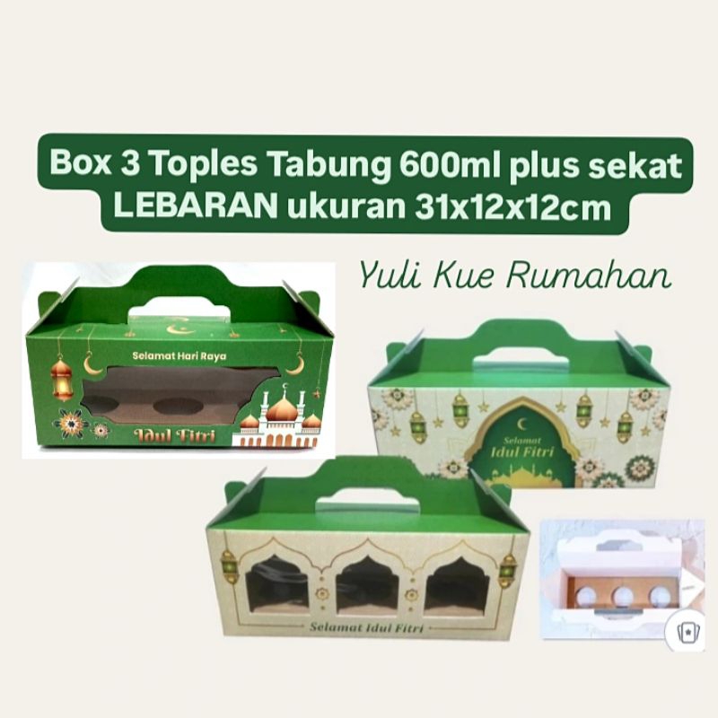 

Box 3 Toples Tabung 600ml plus sekat motif LEBARAN ukuran 31x12x12cm