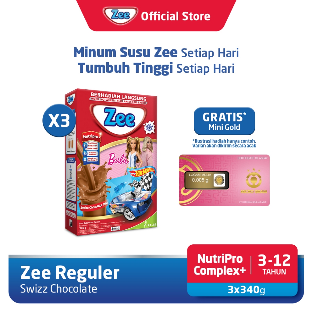 

Zee Reguler Swizz Chocolate Milk 340gr (3pcs) Free Mini Gold