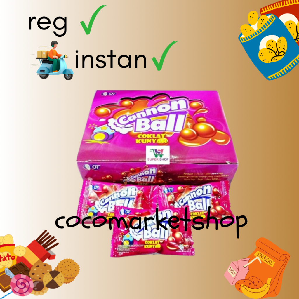 

COCOMART - (BOX) CANONBALL CHOCOLATE KUNYAH RASA COKELAT - ISI 24PCS