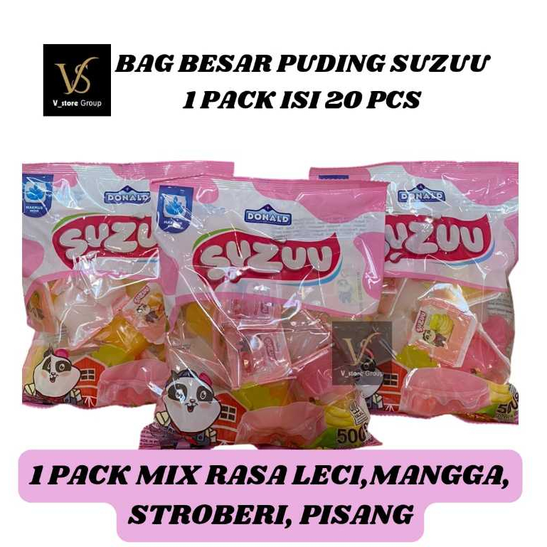 

(1 PACK ISI 20 PCS) BAG BESAR PUDING SUZUU/SUZUU JELLY PUDING 1 PACK ISI 20 PCS MIX RASA LECI,MANGGA,STROBERI, PISANG