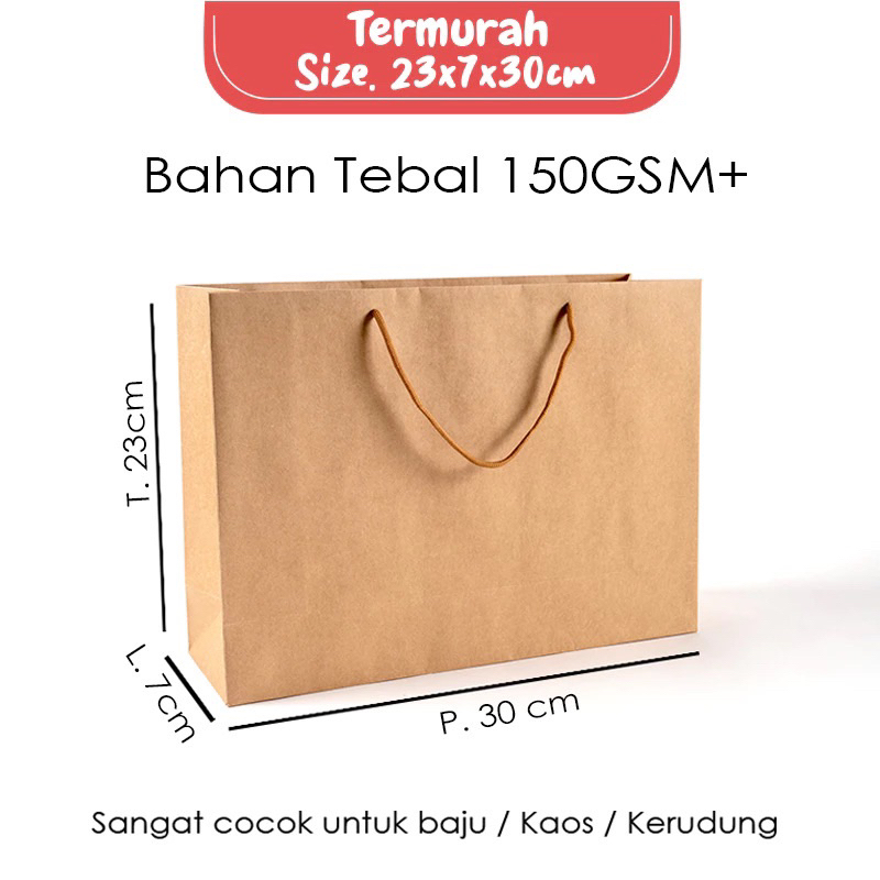 

Paper Bag Kado Polos Lanscape Jumbo Sedang / Papper Bag Coklat UK. 23x7x30 CM / Paperbag Bridesmaid Souvenir Wedding.