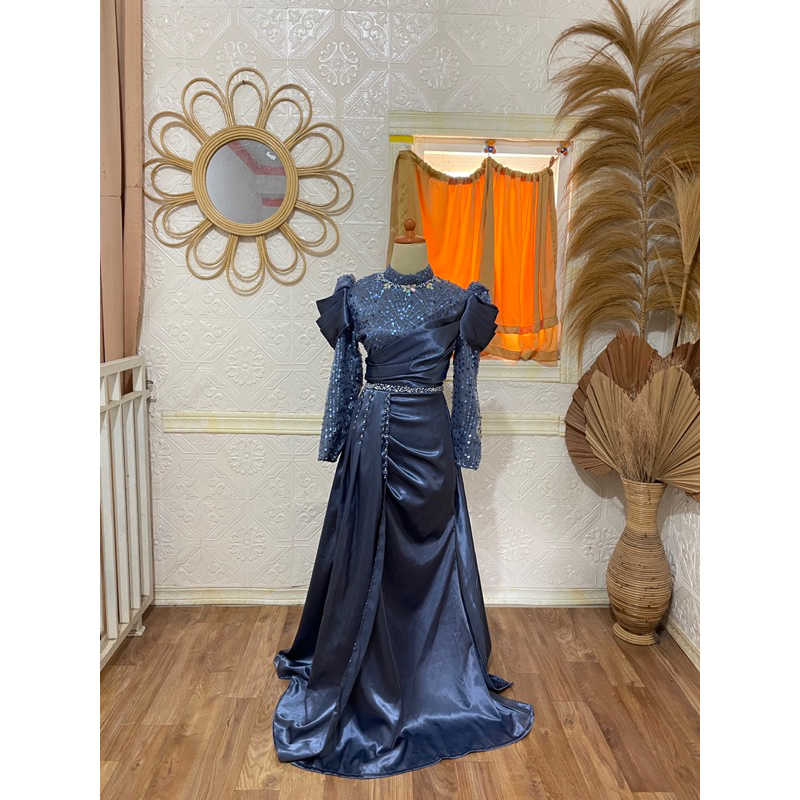 •Tamara• dress muslim satin silk aplikasi tile motif