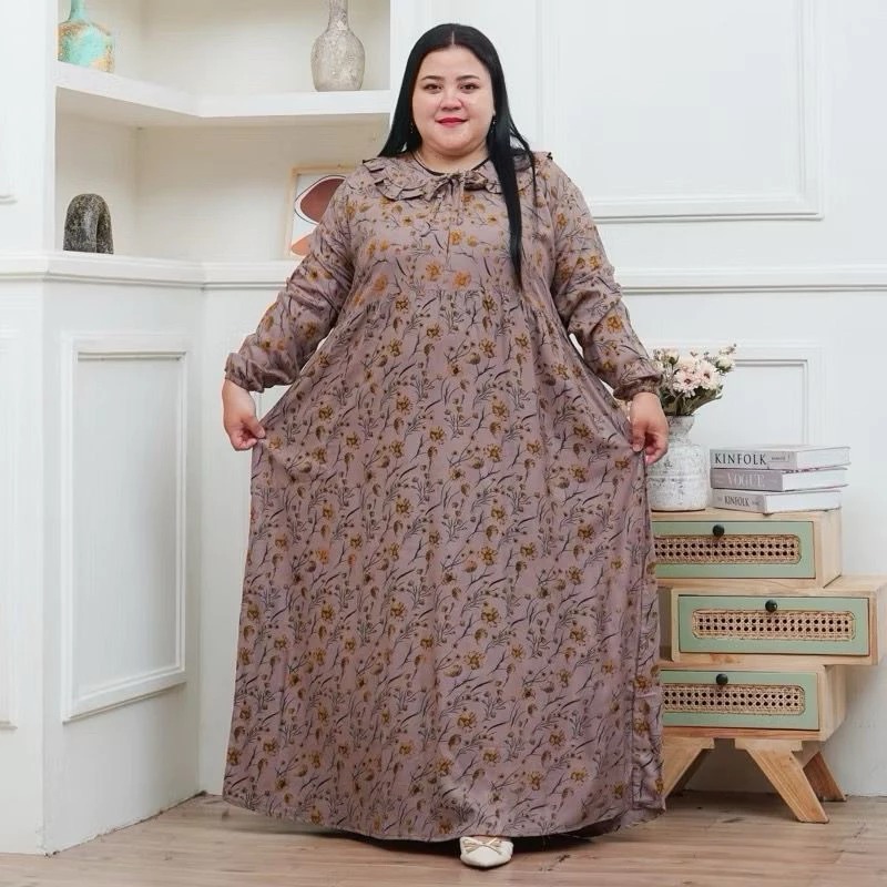 MIDI DRESS SUPER JUMBO LD 140 BAHAN RAYON PREMIUM GAMIS PANJANG ADEM MOTIF BUNGA BUSUI FRIEDLY GAMIS