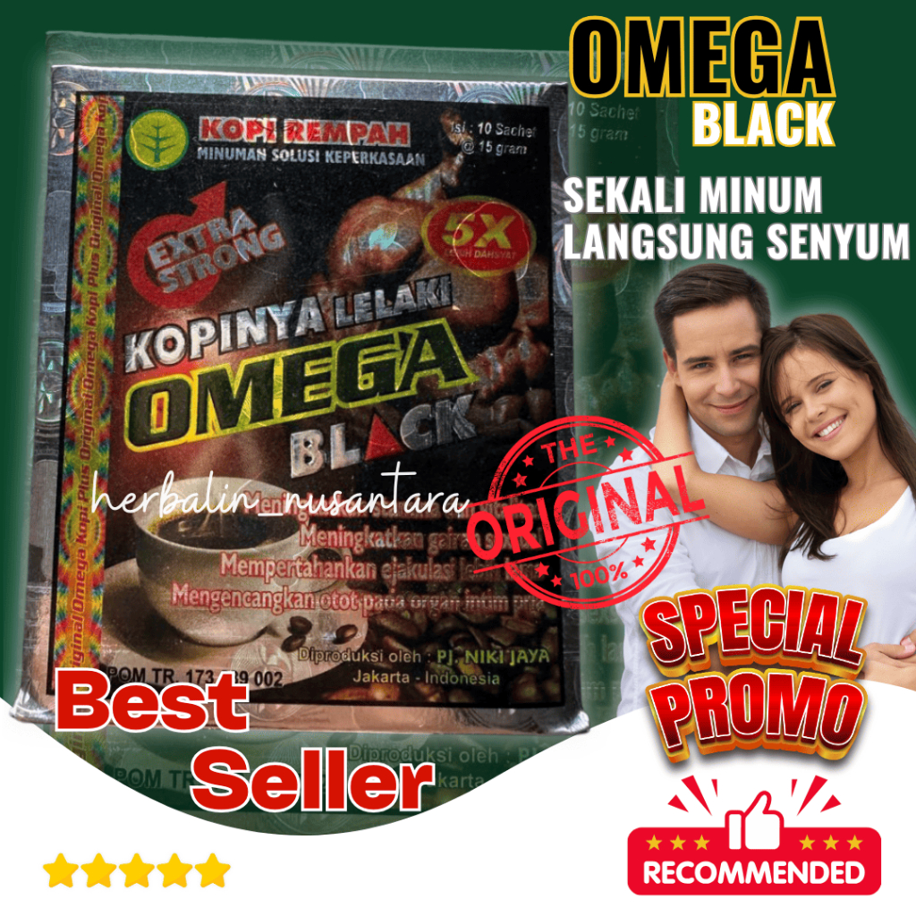 KOPI SERBUK OMEGA BLACK ORIGINAL 10 SASET STAMINA PRIA TAHAN LAMA