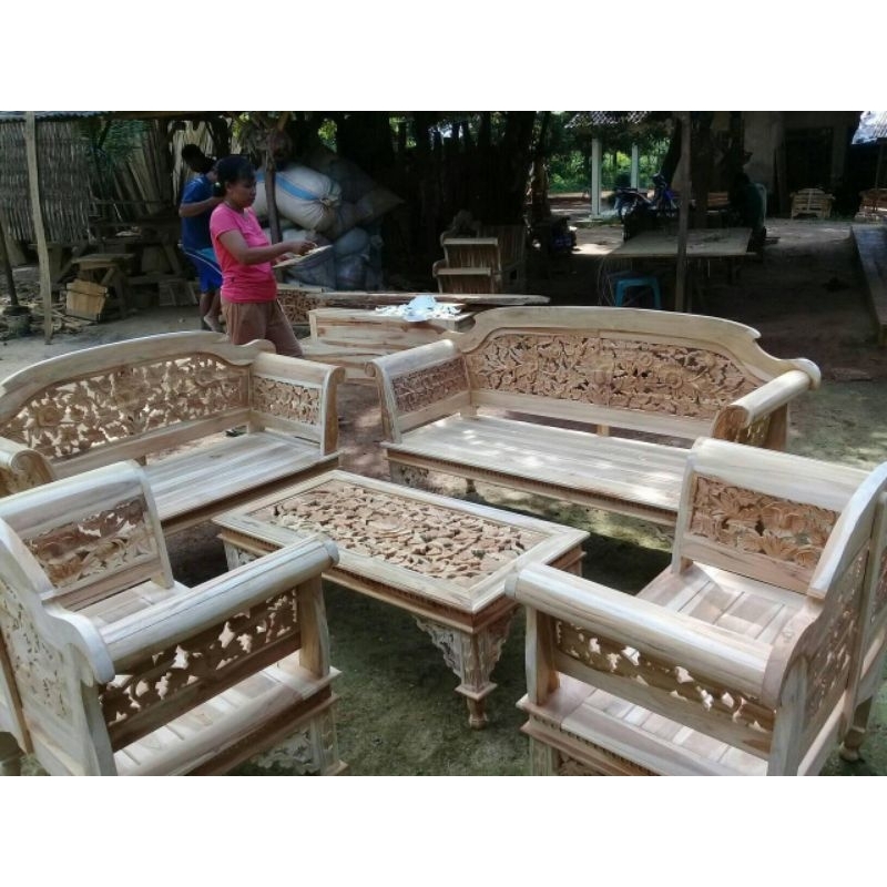 Kursi tamu Madura kanopi mawar jati mentahan