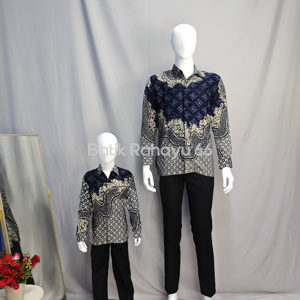 Batik pasangan ayah anak laki2 kemeja batik bahan doby