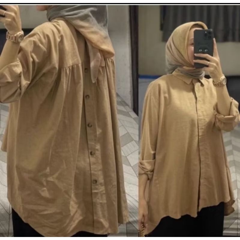 kemeja linen Hana shirt/variasi kancing belakang