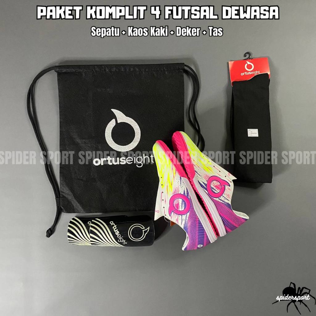 SEPATU FUTSAL DEWASA ORTUS LEGION PUTIH PINK PAKET KOMPLIT 4 BONUS TAS SERUT