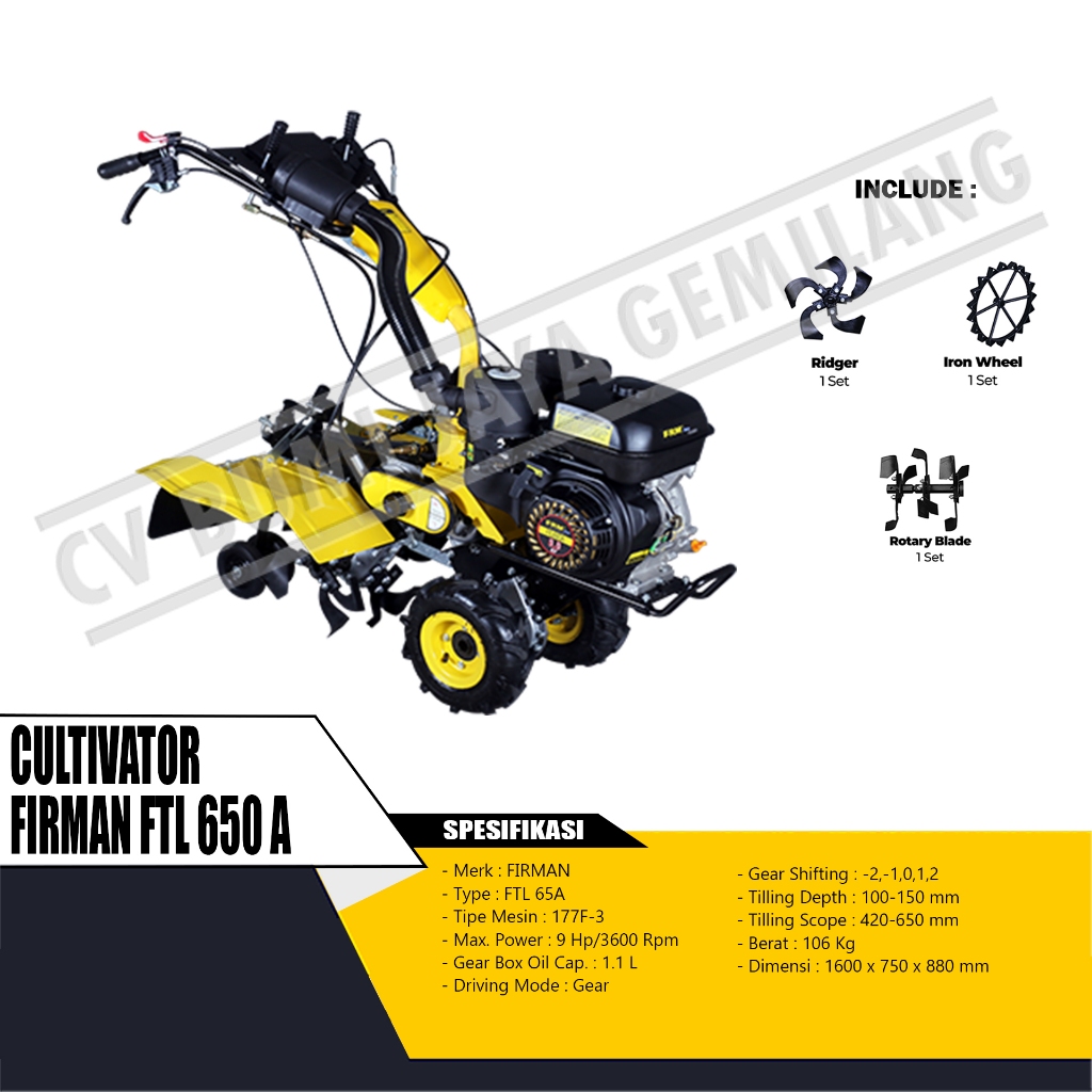 MESIN BAJAK SAWAH / CULTIVATOR TRAKTOR MINI FIRMAN FTL 650A
