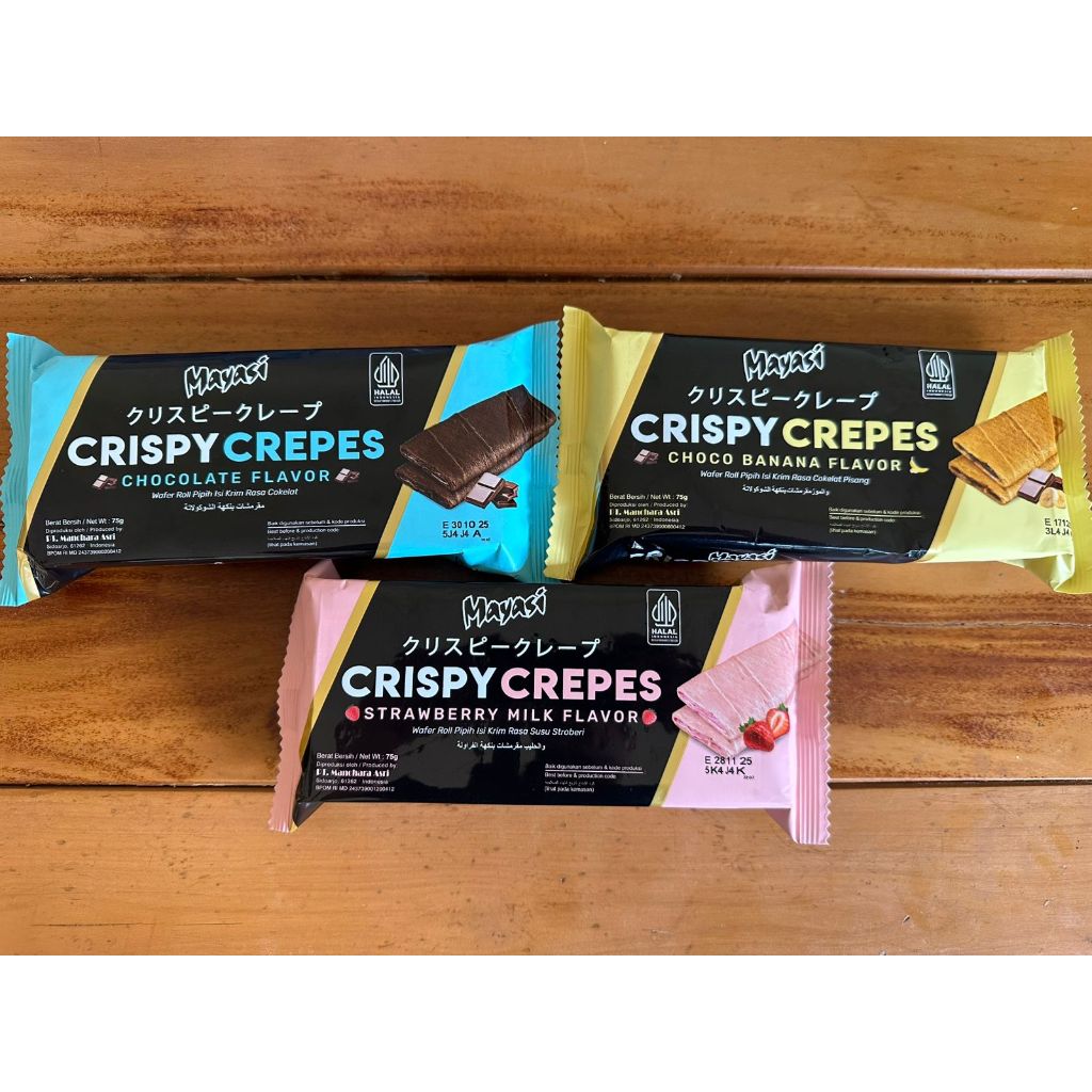 

Mayasi Crispy Crepes Chocolate Strawberry Milk Choco Banana Flavor 75gr