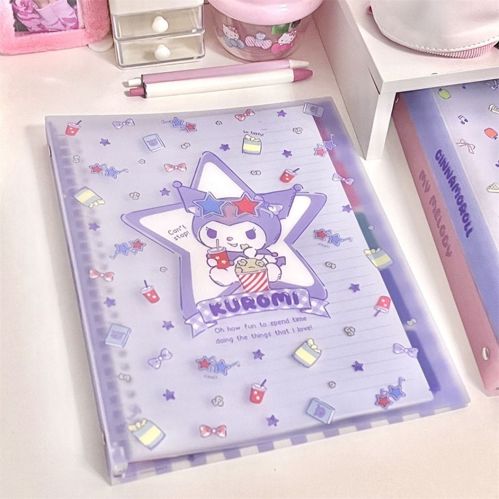 

Buku catatan ring binder portabel, buku pegangan lepas transparan,kartun anak cewek, hadiah ulang tahun siswa, 50 lembar