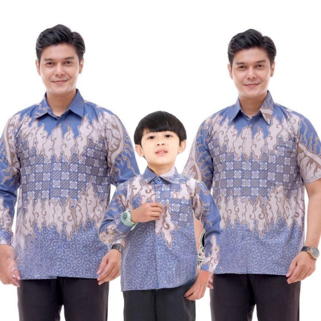 Batik Biru Muda -  Batik Lanangjagad Pria Batik Ayah dan Anak Laki Laki Kemeja Batik Anak Cowok Moti