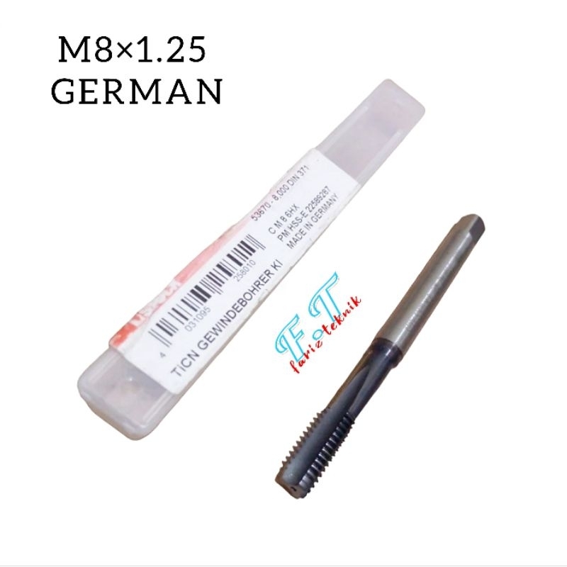 Tap PO Lurus M8×1.25 GERMAN Tap Ulir Drat Hand Tap m8x1.25 untuk drat baut 12