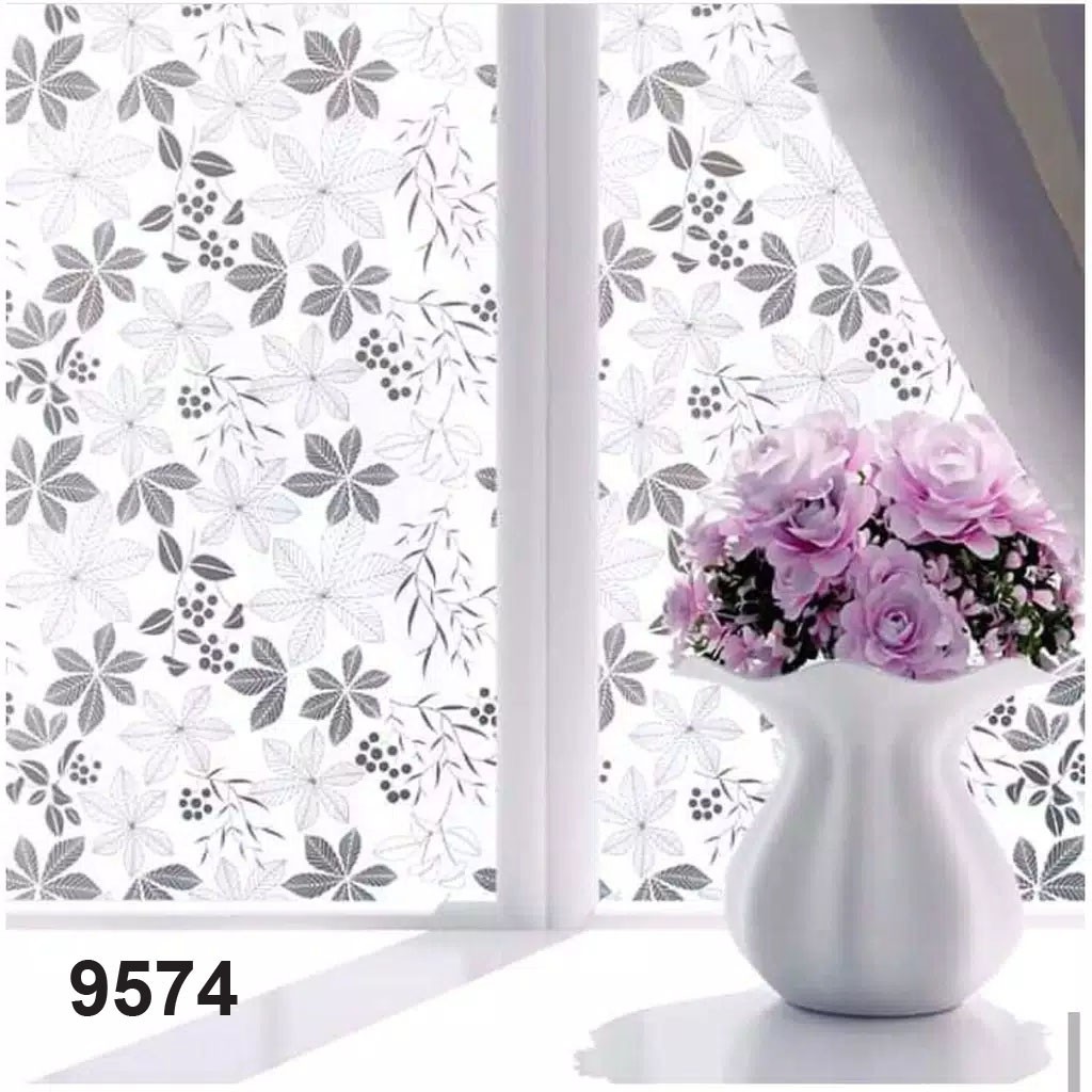 Stiker Kaca Jendela Sandblast Motif Daun Singkong 45cm x 4meter PVC Anti-UV Kertas Plastik Sticker