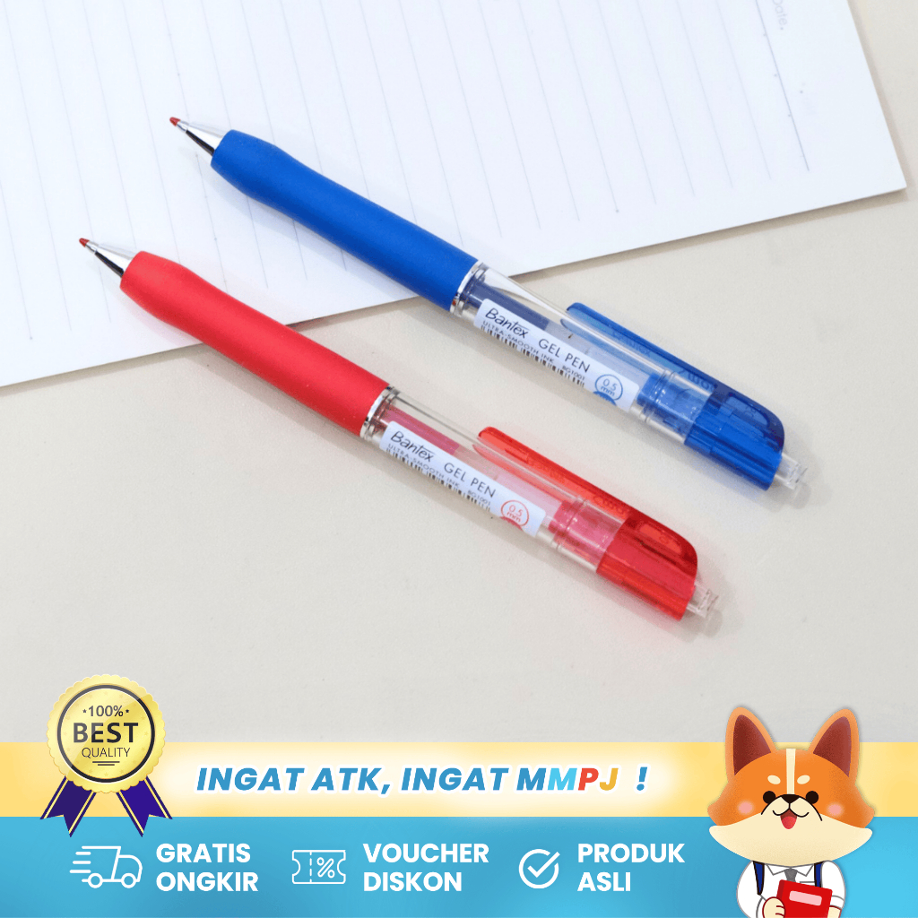 

Bantex Gel Pen / Pulpen Gel 0.5mm Tinta Halus Warna Hitam/Merah/Biru BG1001