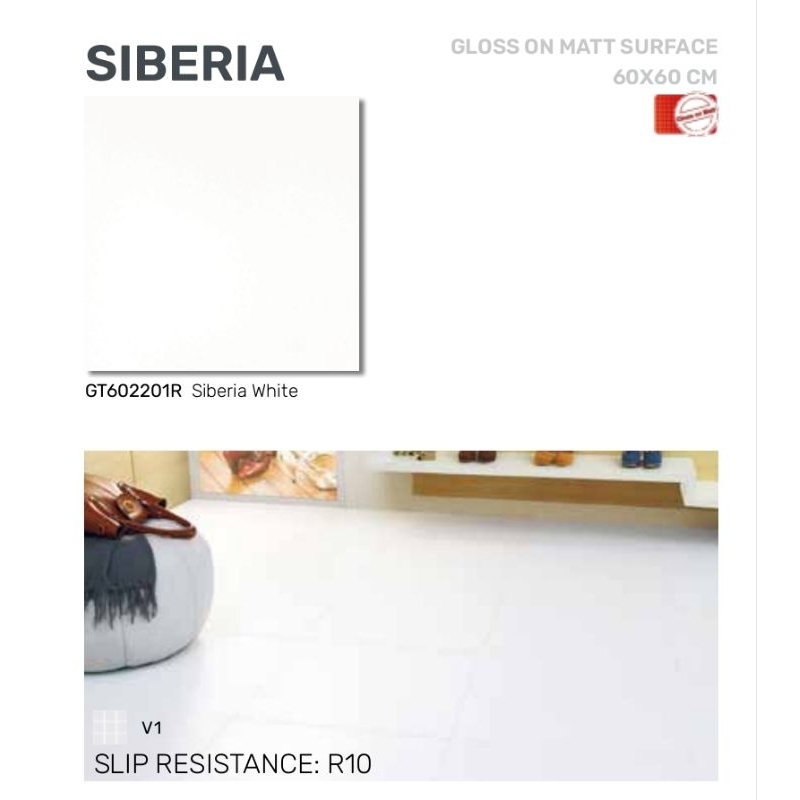 Roman Granit Siberia white 60x60 gloss on matt granit dinding lantai tembok