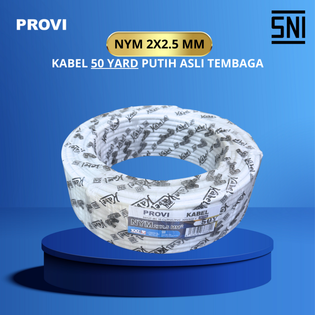 Kabel Tunggal Isi 2 NYM 2 x 2,5mm 50 Yard Listrik Bukan Serabut - Tembaga SNI Merek Provi
