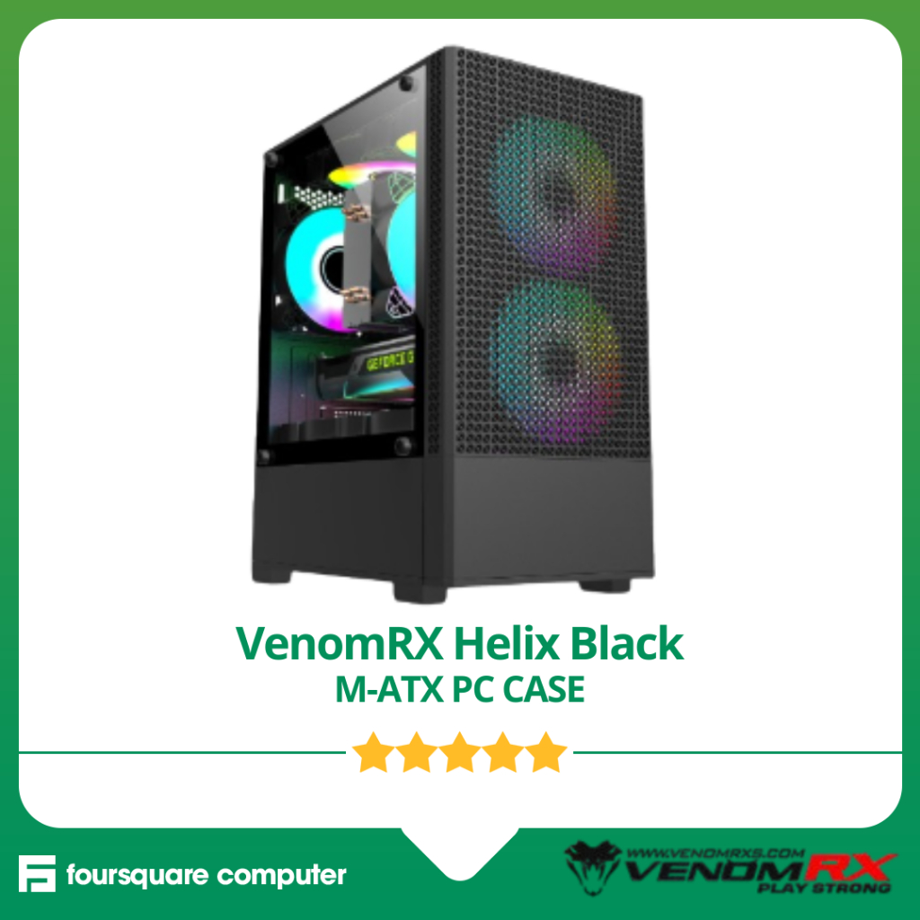 VenomRX Helix Black M-ATX + 2 Fan 12cm RGB |  CPU PC Case Casing Komputer
