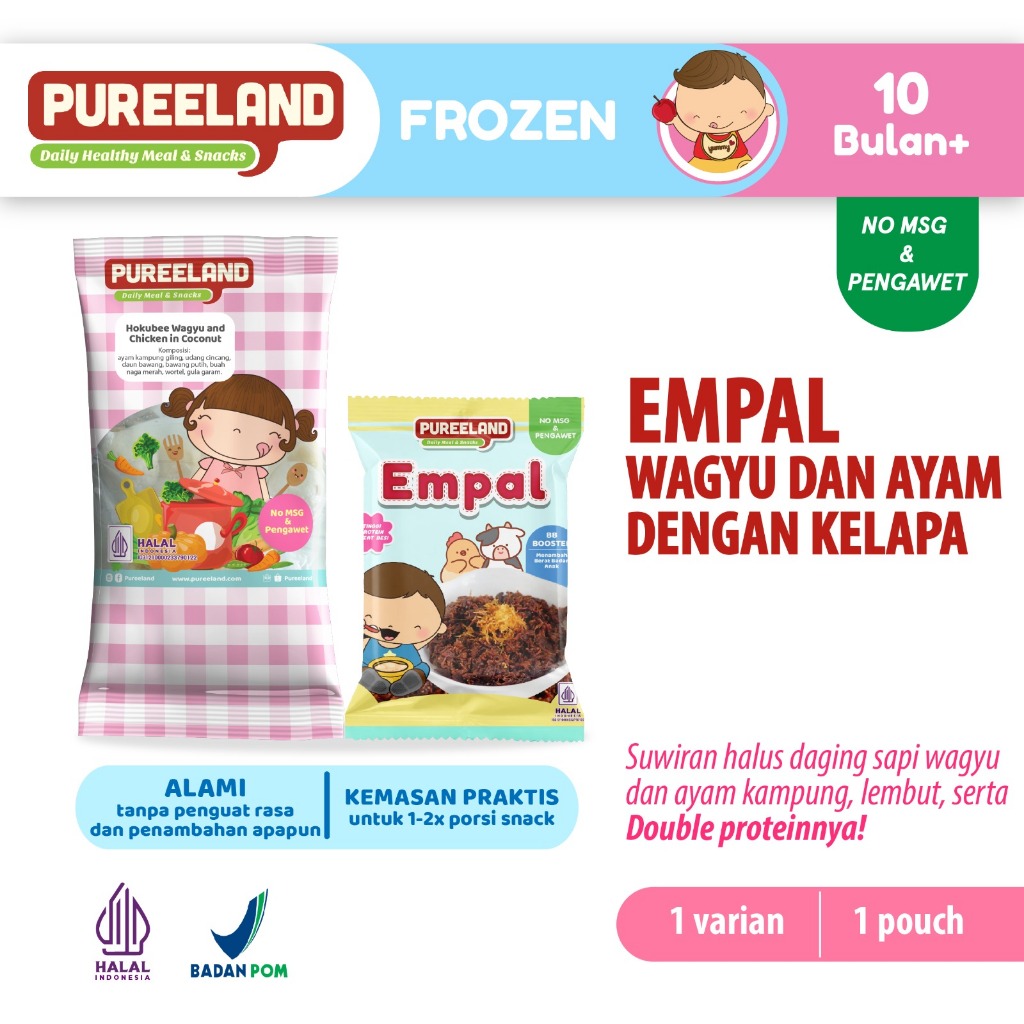

Pureeland Hokubee Wagyu and Chicken in Coconut / Empal Suwir Wagyu dan Ayam / Frozen Mpasi Bayi