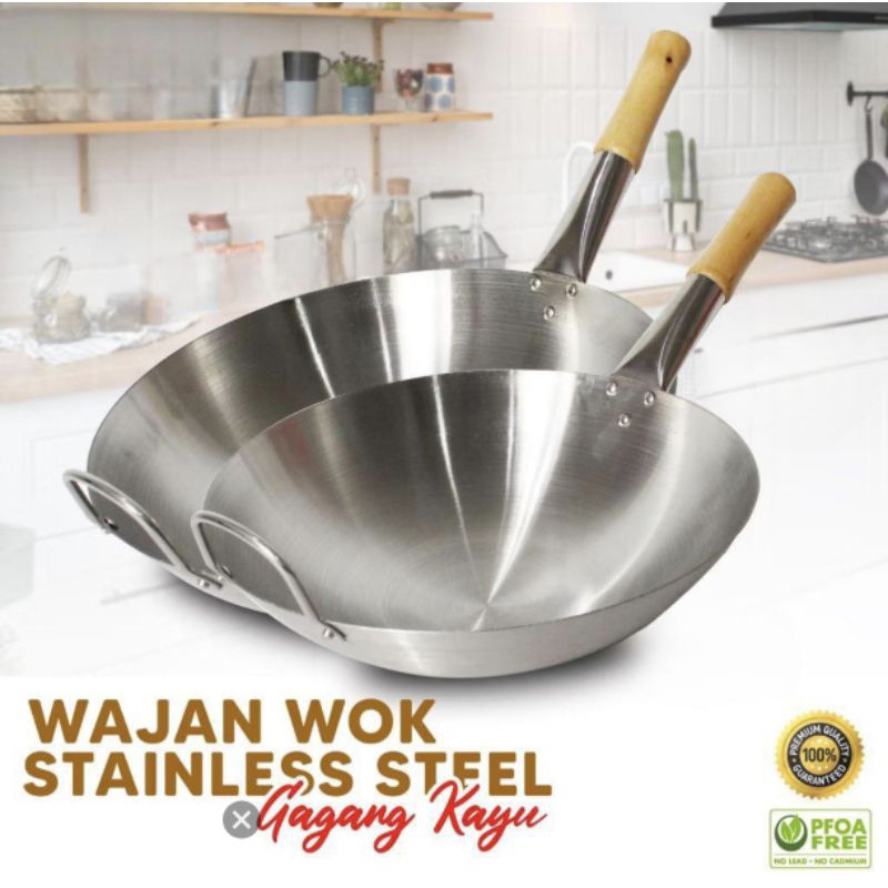 KUALI WAJAN PENGGORENGAN STAINLESS STELL TEBAL/ KUALI ANTI LENGKET  / KUALI STAINLESS STELL+ GAGANG 