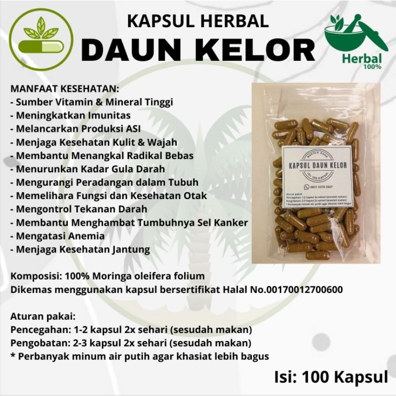 

Kapsul DAUN KELOR isi 100 Suplemen Herbal Jamu Asli | Sebagai Antioksidan, Menurunkan Berat Badan, Pelangsing, Pelancar ASI, Anti Aging, Mengobati Diabetes, Jantung, Ginjal, Kolestrol, Tekanan Darah