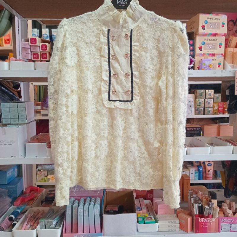 Blouse Brukat Bunga Putih