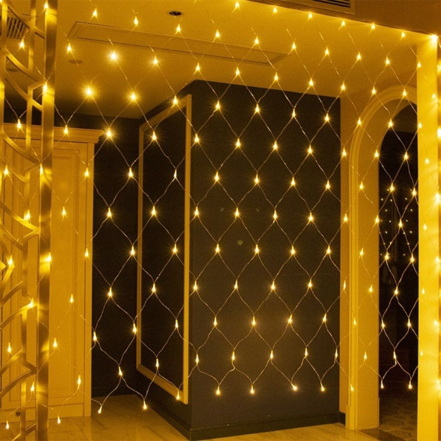 Lampu Jaring Dekorasi ruangan Taman Cafe ukuran 3x2m/ Lampu Natal Jala LED Warm White Natal Dekorasi