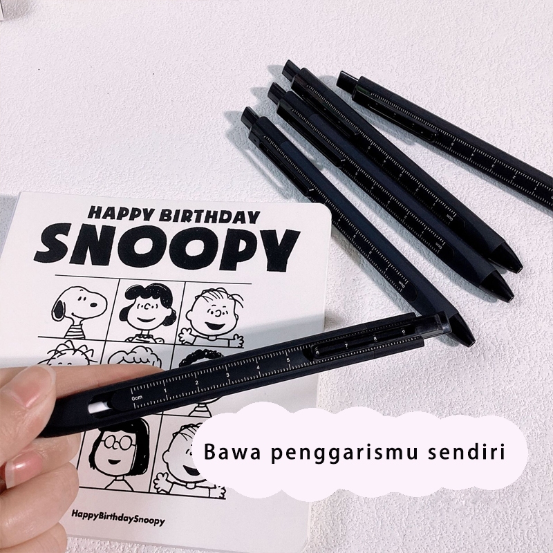 

ins style Pulpen penggaris Pena Bolpoin Multifungsi, pulpen warna hitam 0.5. — Hibio Present