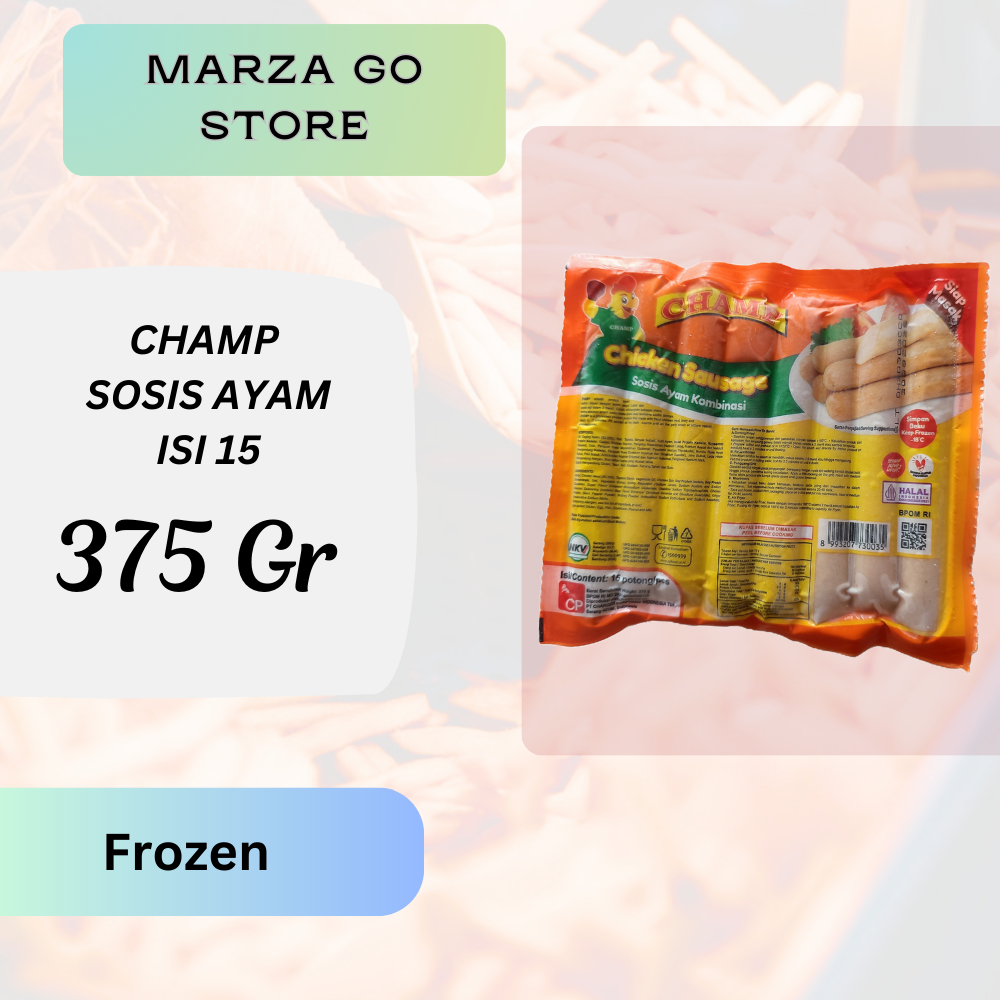 

CHAMP SOSIS AYAM 375 GRAM CHICKEN SAUSAGE CHAMP ISI 15PCS 375 GRAM