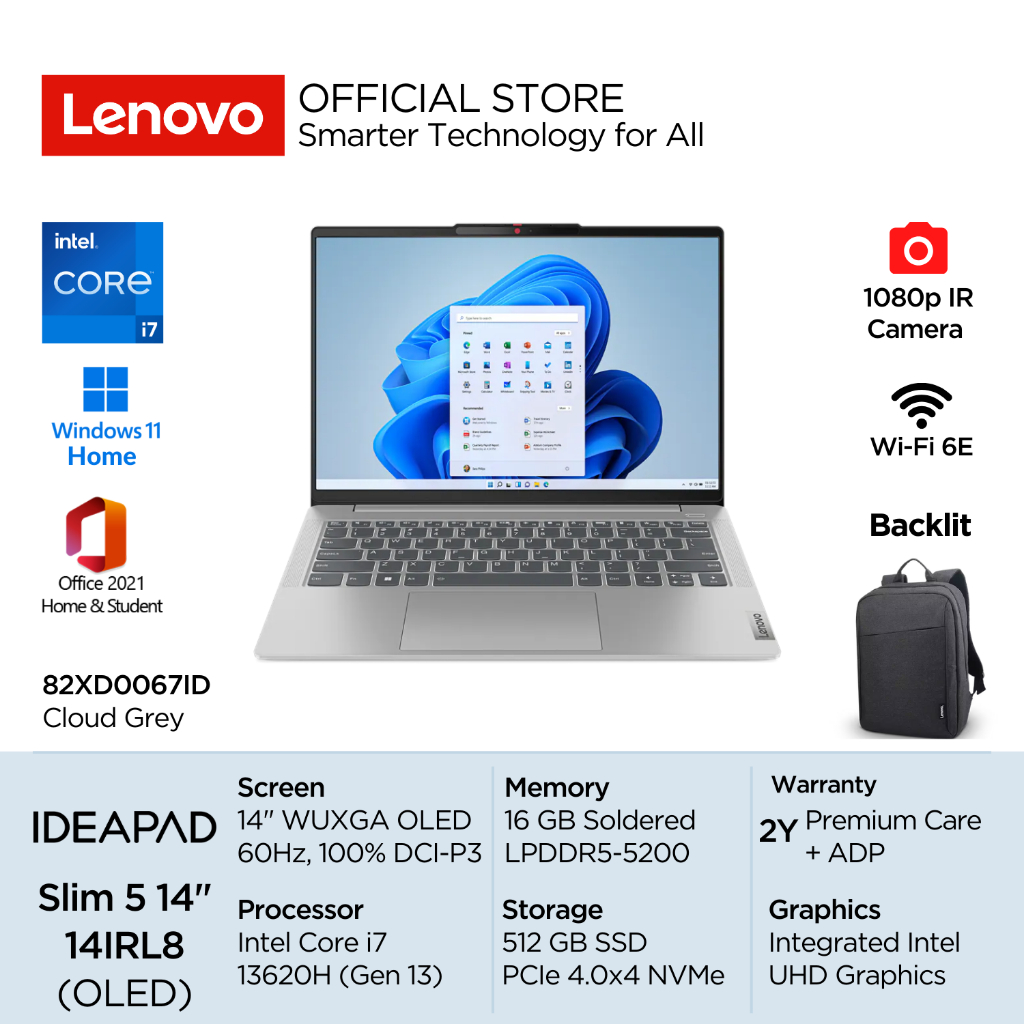 Lenovo IdeaPad Slim 5i 14IRL8 Intel Core i7 13620H Win11 16GB Soldered 512GB SSD 14" WUXGA OLED 100%