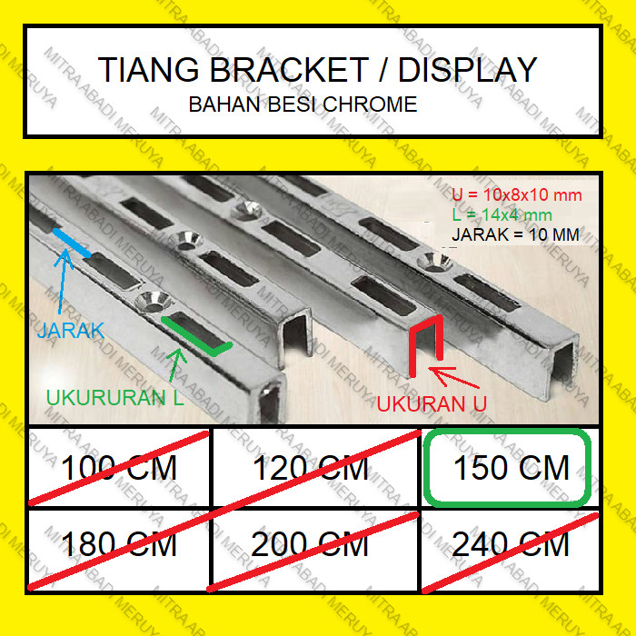 Tiang Bracket 150 cm Rel Bracket Tiang Rel Breket Display