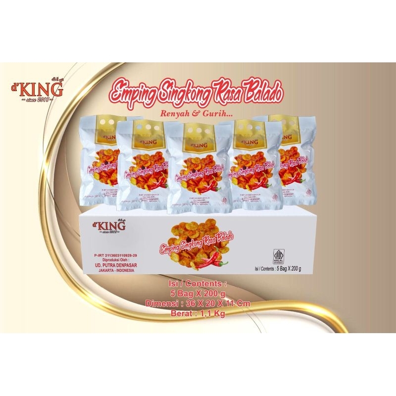 

1 Dus (5 Bag) Emping Singkong Rasa Balado D'king