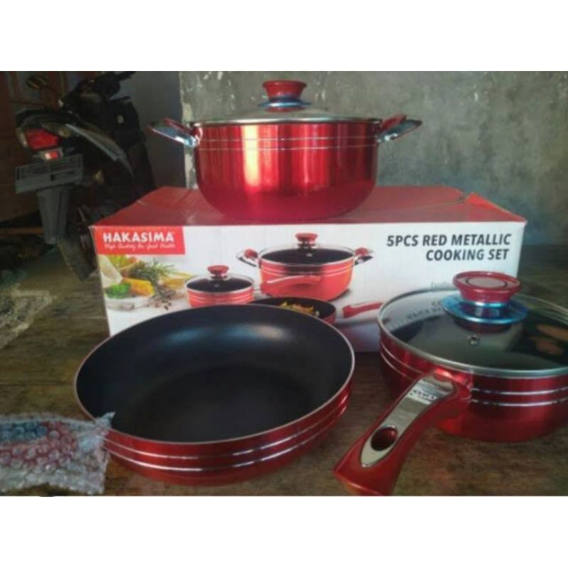 HAKASIMA 5 PC RED COOKING SET PROMO BERHADIAH PANCI FRYPAN BLUE SELAMA PERSEDIAAN MASIH ADA