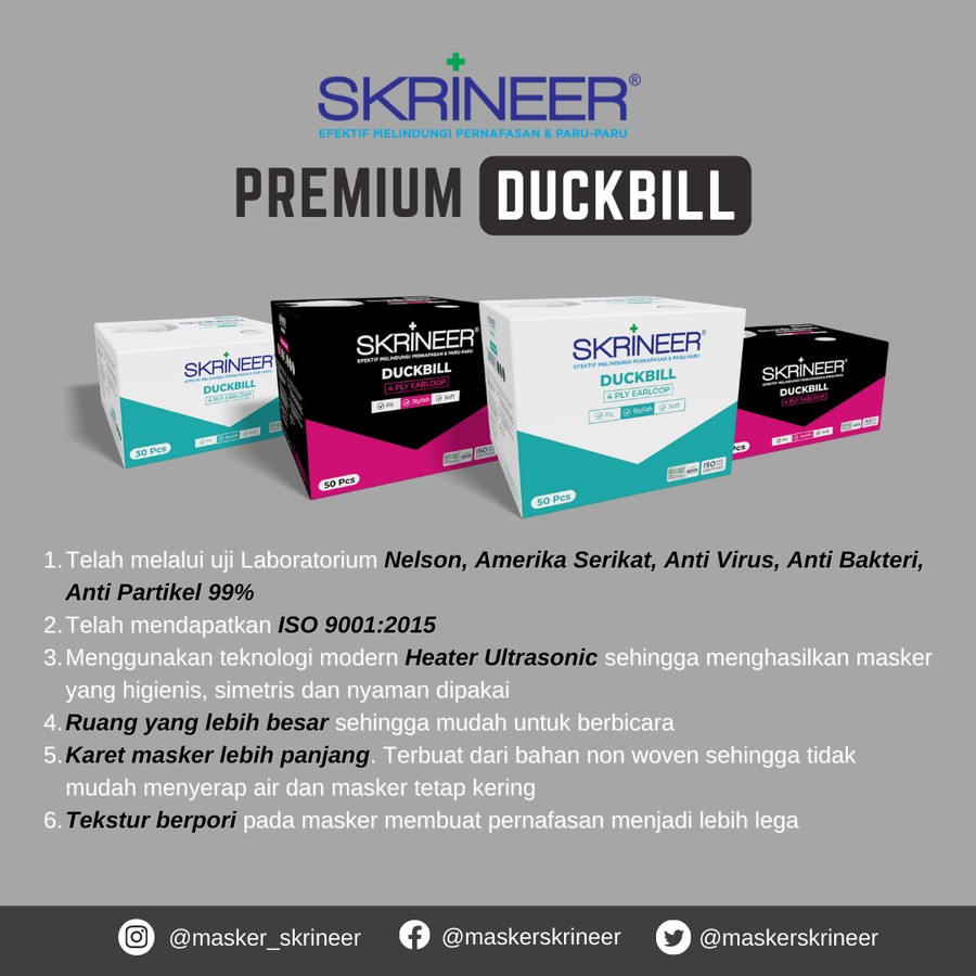 Skrineer Masker Duckbill 4ply Earloop