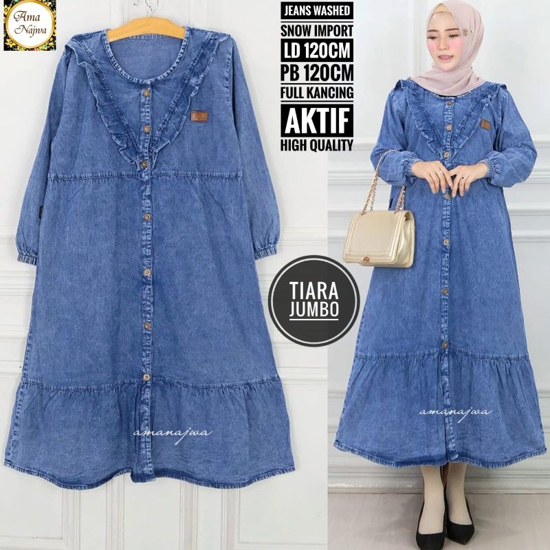NEW MIDI DRESS JUMBO long tunik jeans sunji tunik denim adem rawis bawah fashion wanita